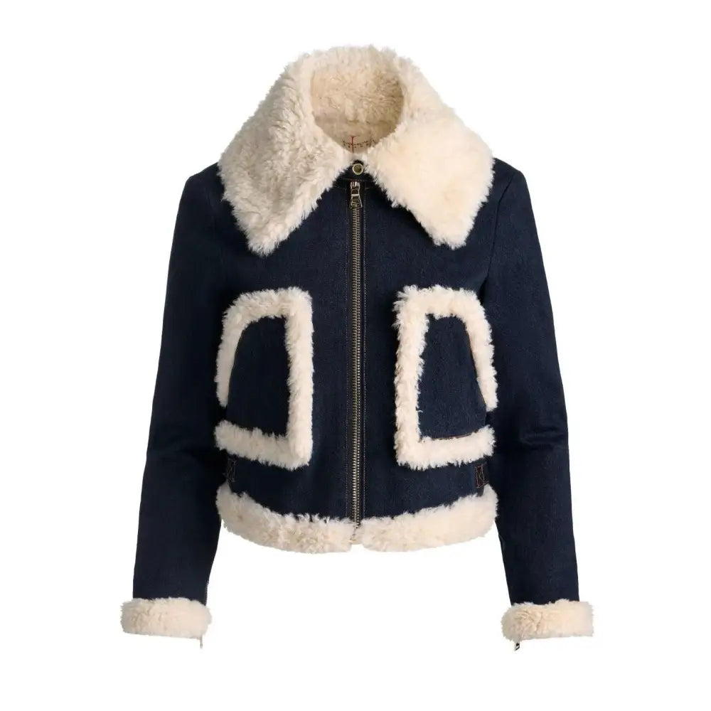 Alice + Olivia ISAIAH FAUX SHEARLING DENIM AVIATOR JACKET - Jacket