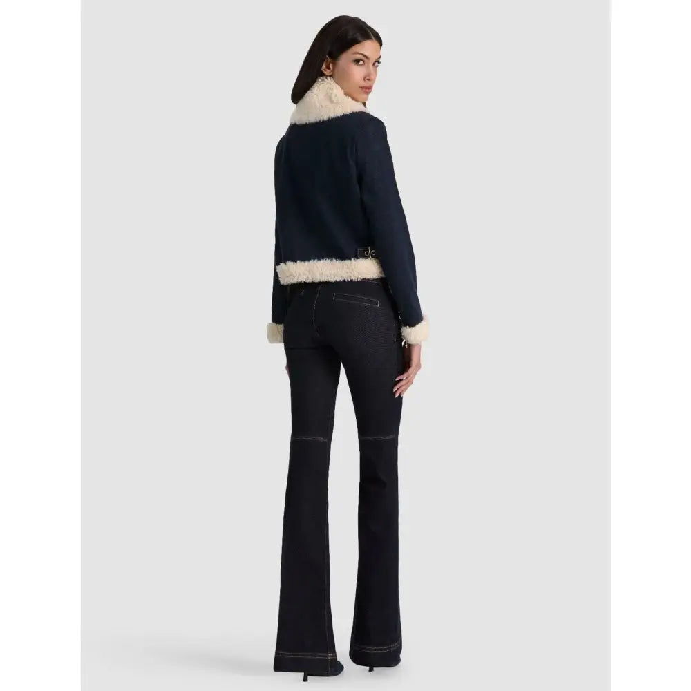 Alice + Olivia ISAIAH FAUX SHEARLING DENIM AVIATOR JACKET - Jacket