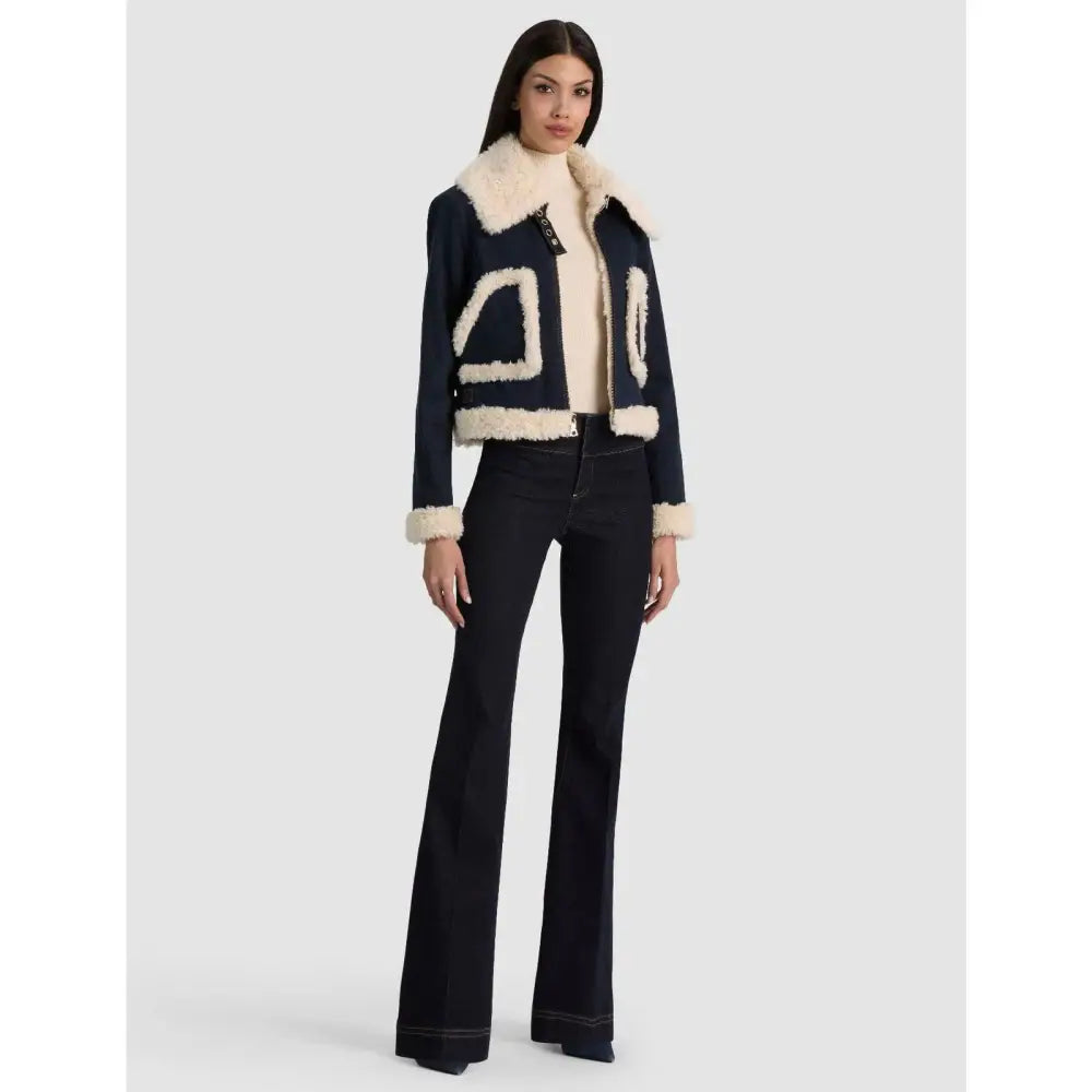 Alice + Olivia ISAIAH FAUX SHEARLING DENIM AVIATOR JACKET - Jacket