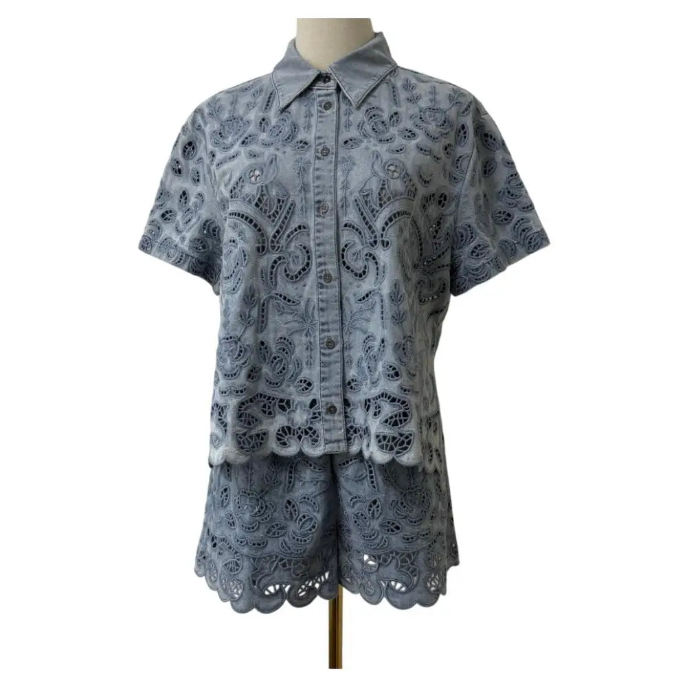 Alice + Olivia Lane Denim Button Down Shirt - Tops