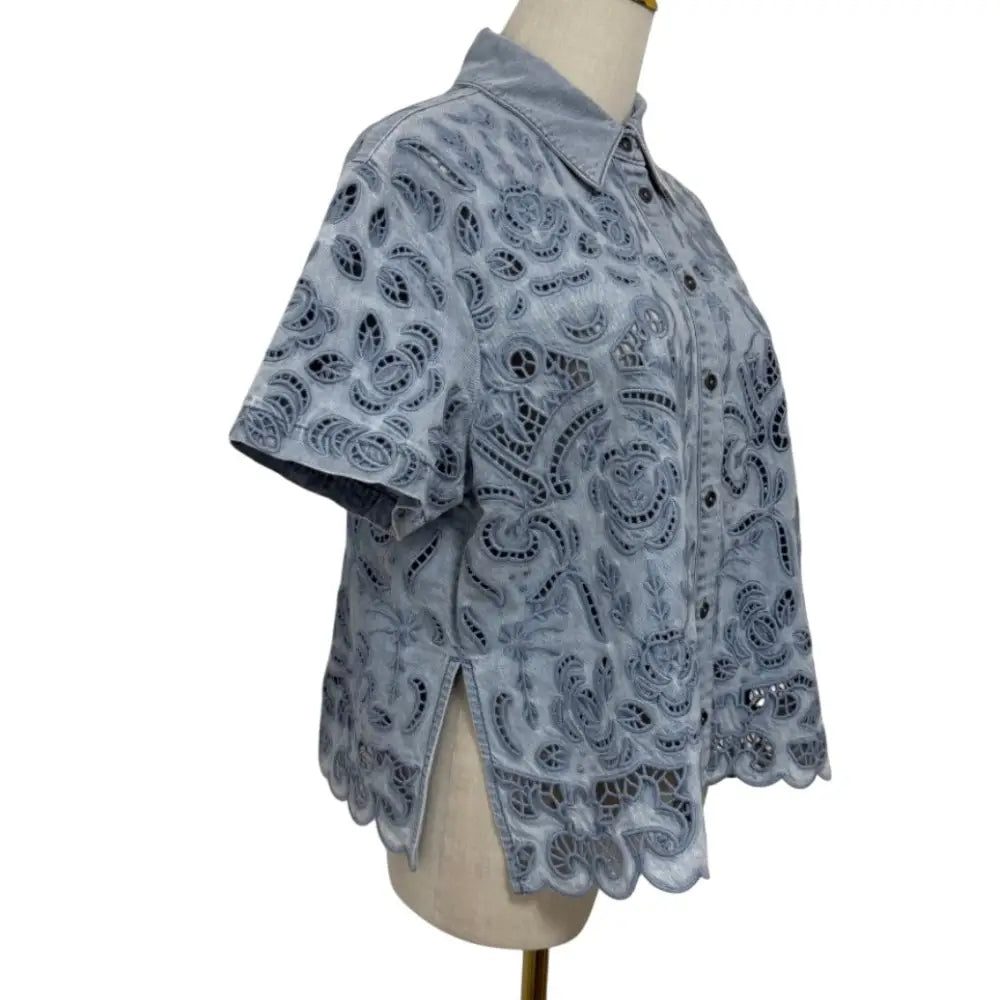 Alice + Olivia Lane Denim Button Down Shirt - Tops