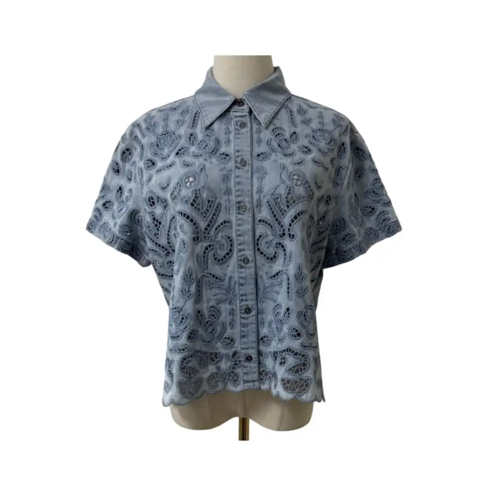 Alice + Olivia Lane Denim Button Down Shirt - Tops