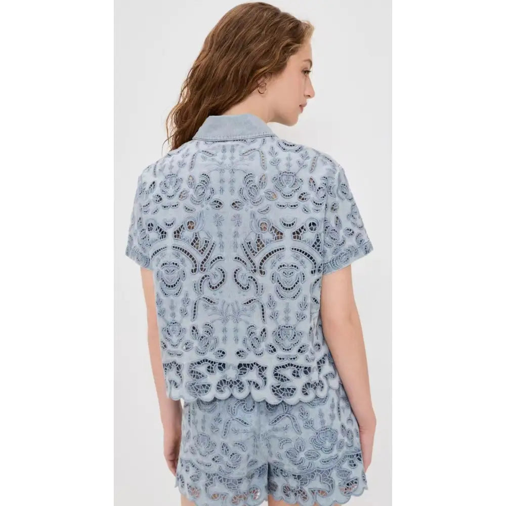 Alice + Olivia Lane Denim Button Down Shirt - Tops