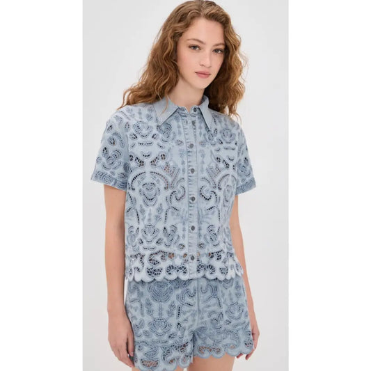 Alice + Olivia Lane Denim Button Down Shirt - Tops