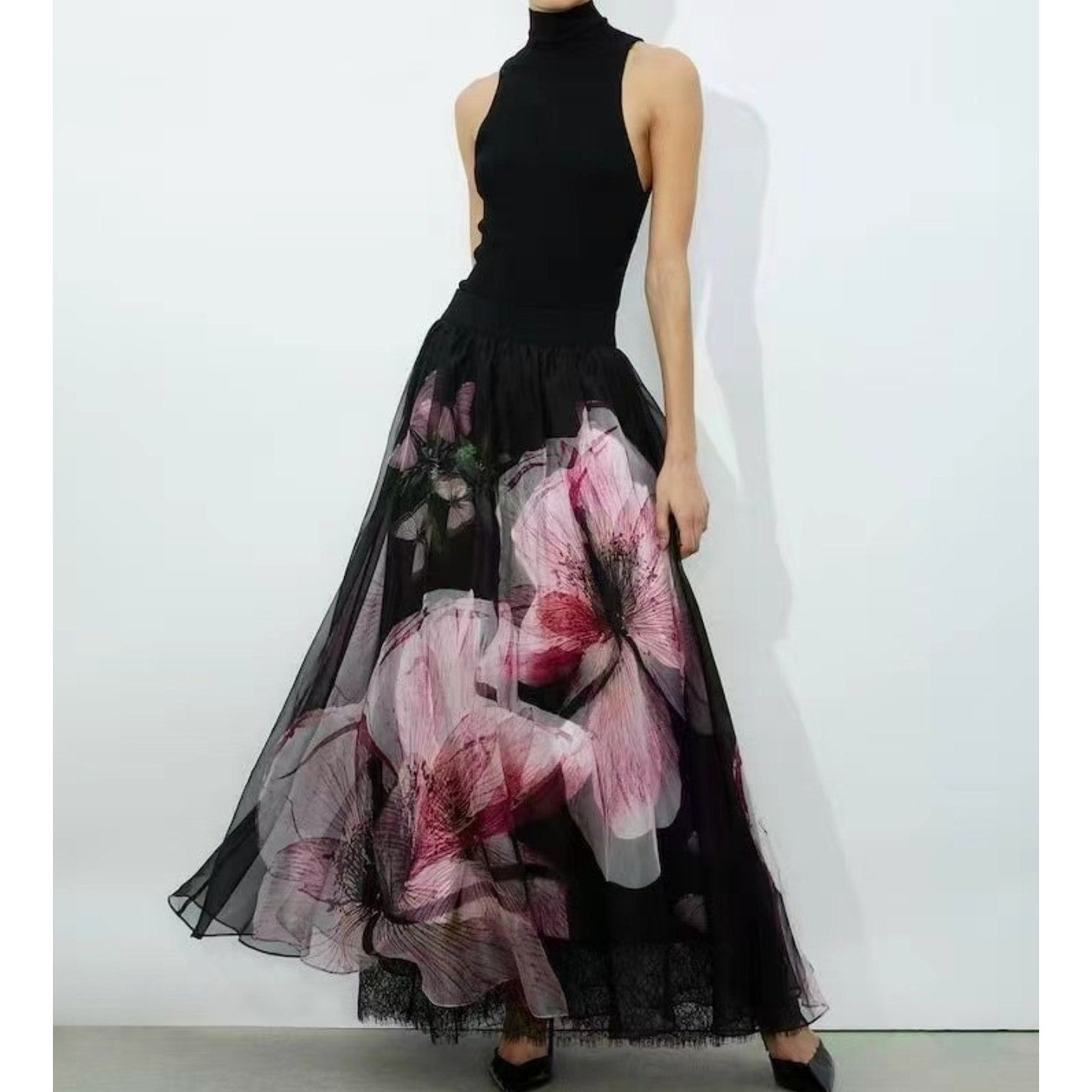 Alice + Olivia Luna Floral Nilda Lace-Trim Maxi Skirt | Romantic Skirt