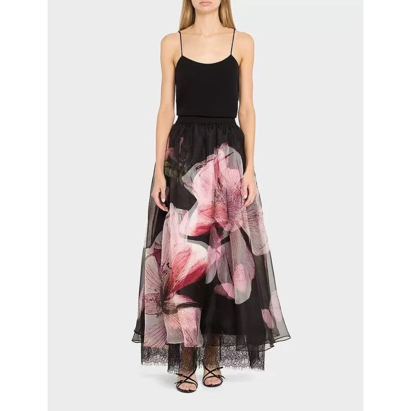 Alice + Olivia Luna Floral Nilda Lace-Trim Maxi Skirt | Romantic Skirt