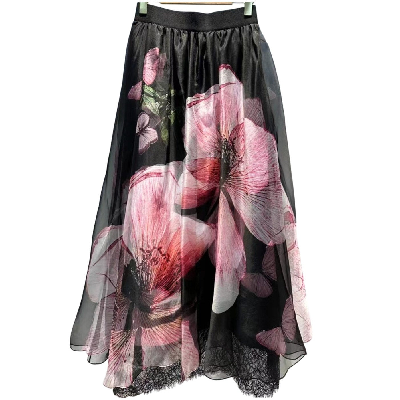 Alice + Olivia Luna Floral Nilda Lace-Trim Maxi Skirt | Romantic Skirt