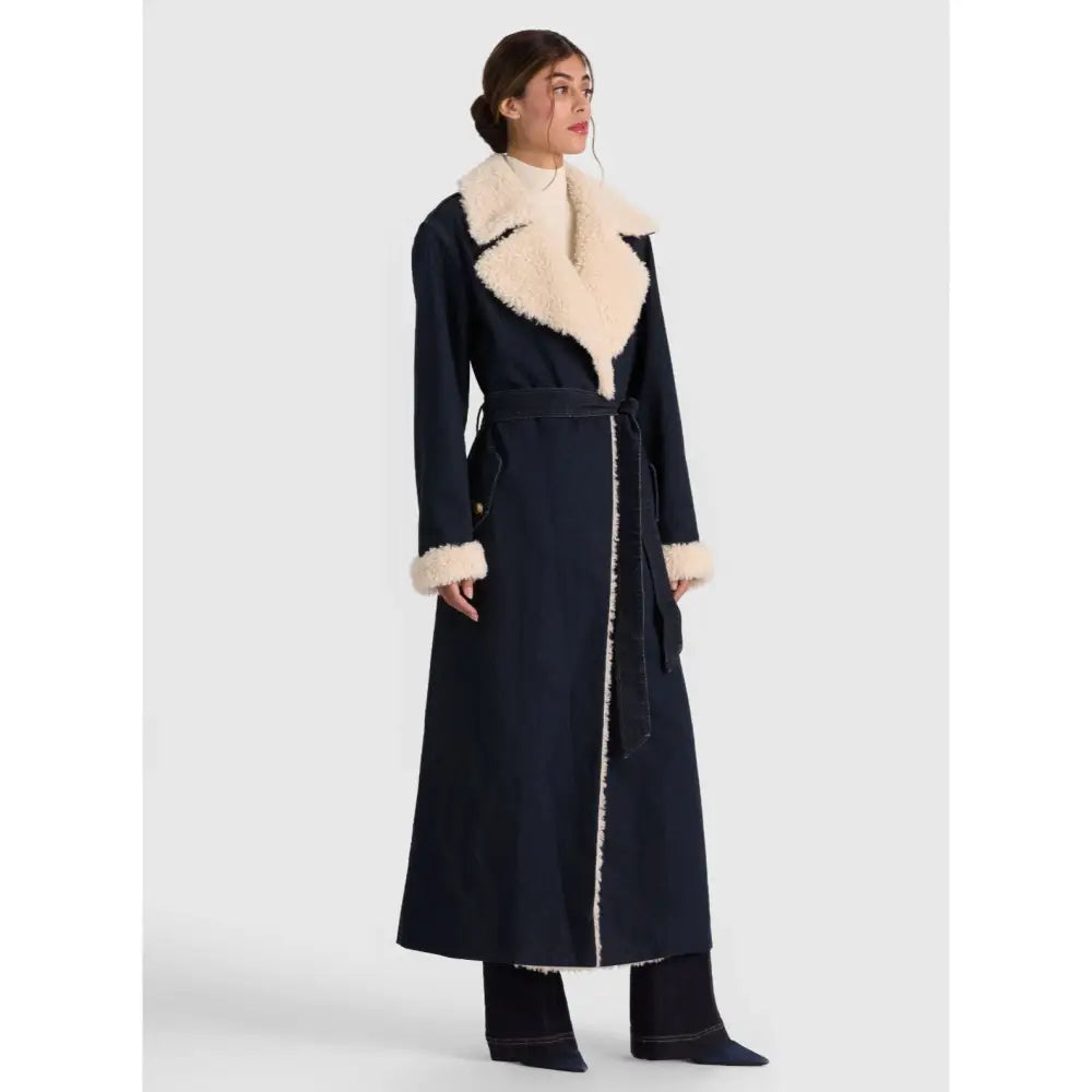 Alice + Olivia NEVADA FAUX SHEARLING DENIM TRENCH COAT - Jacket