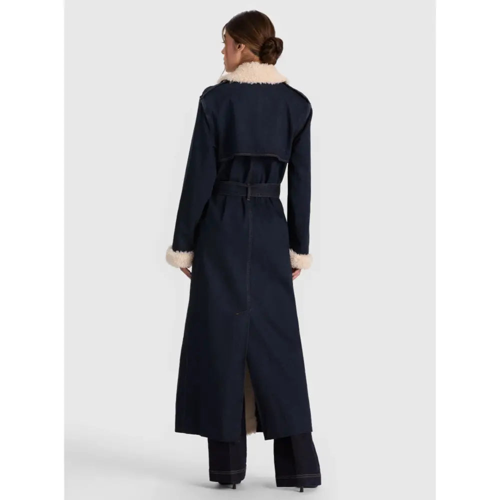 Alice + Olivia NEVADA FAUX SHEARLING DENIM TRENCH COAT - Jacket
