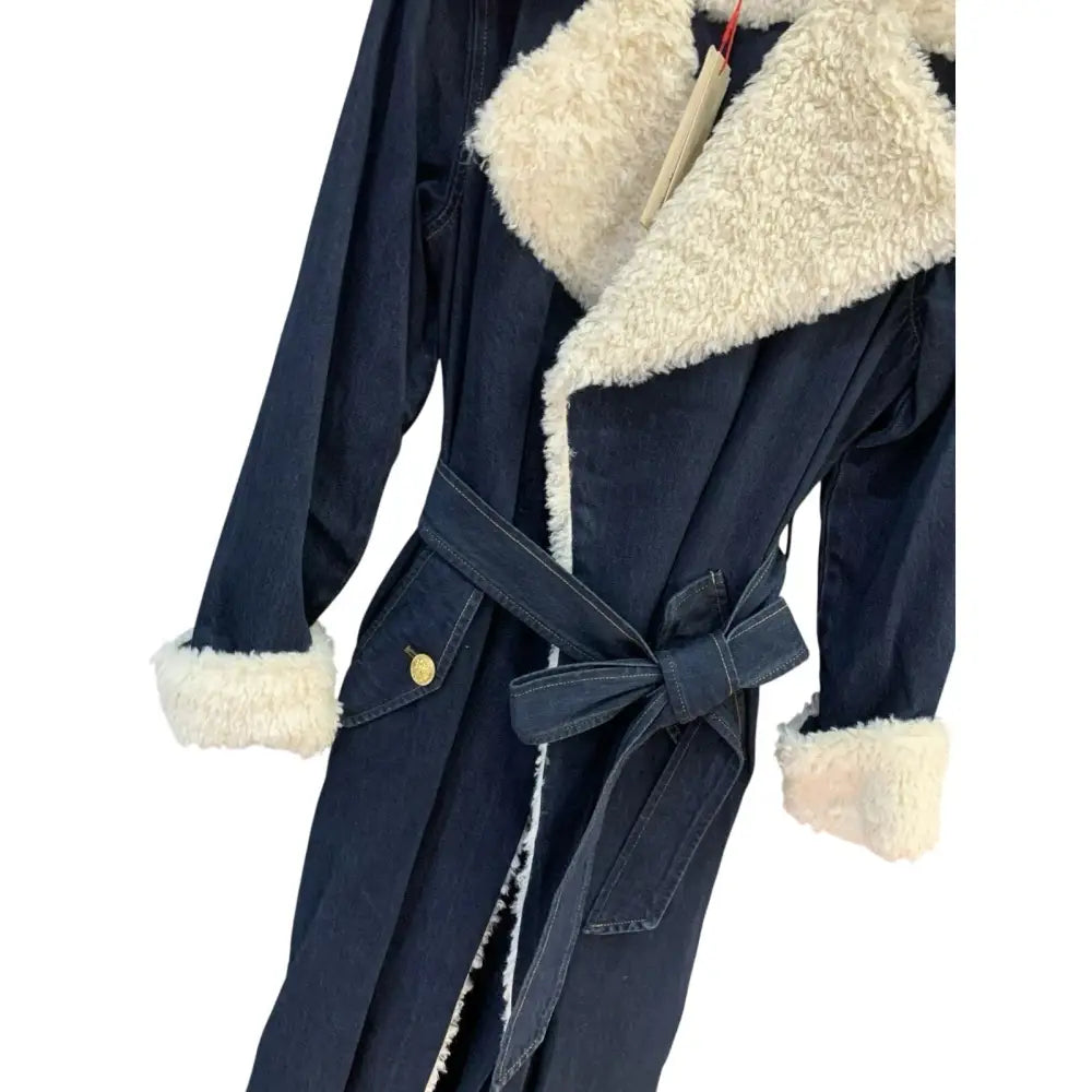Alice + Olivia NEVADA FAUX SHEARLING DENIM TRENCH COAT - Jacket