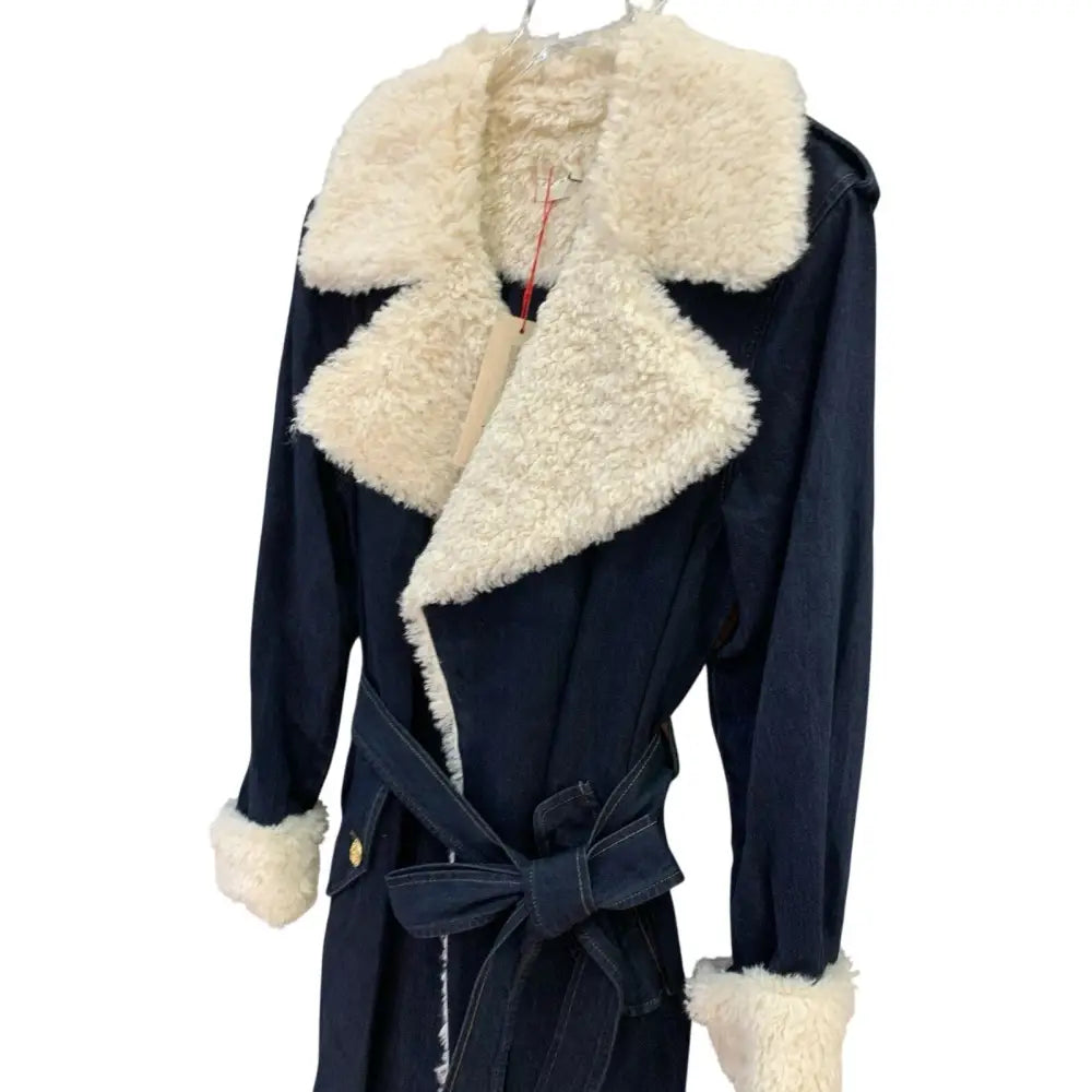 Alice + Olivia NEVADA FAUX SHEARLING DENIM TRENCH COAT - Jacket