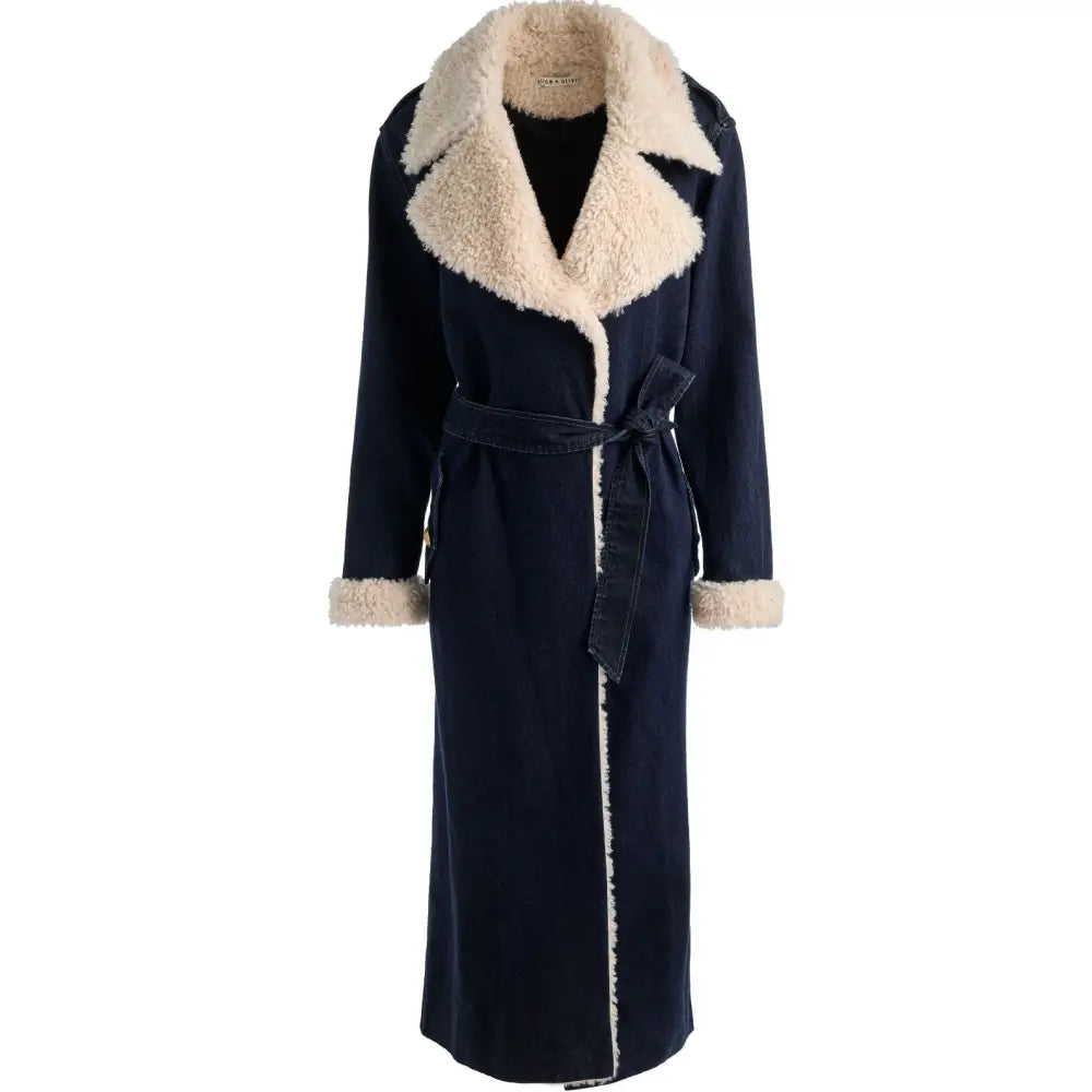 Alice + Olivia NEVADA FAUX SHEARLING DENIM TRENCH COAT - Jacket