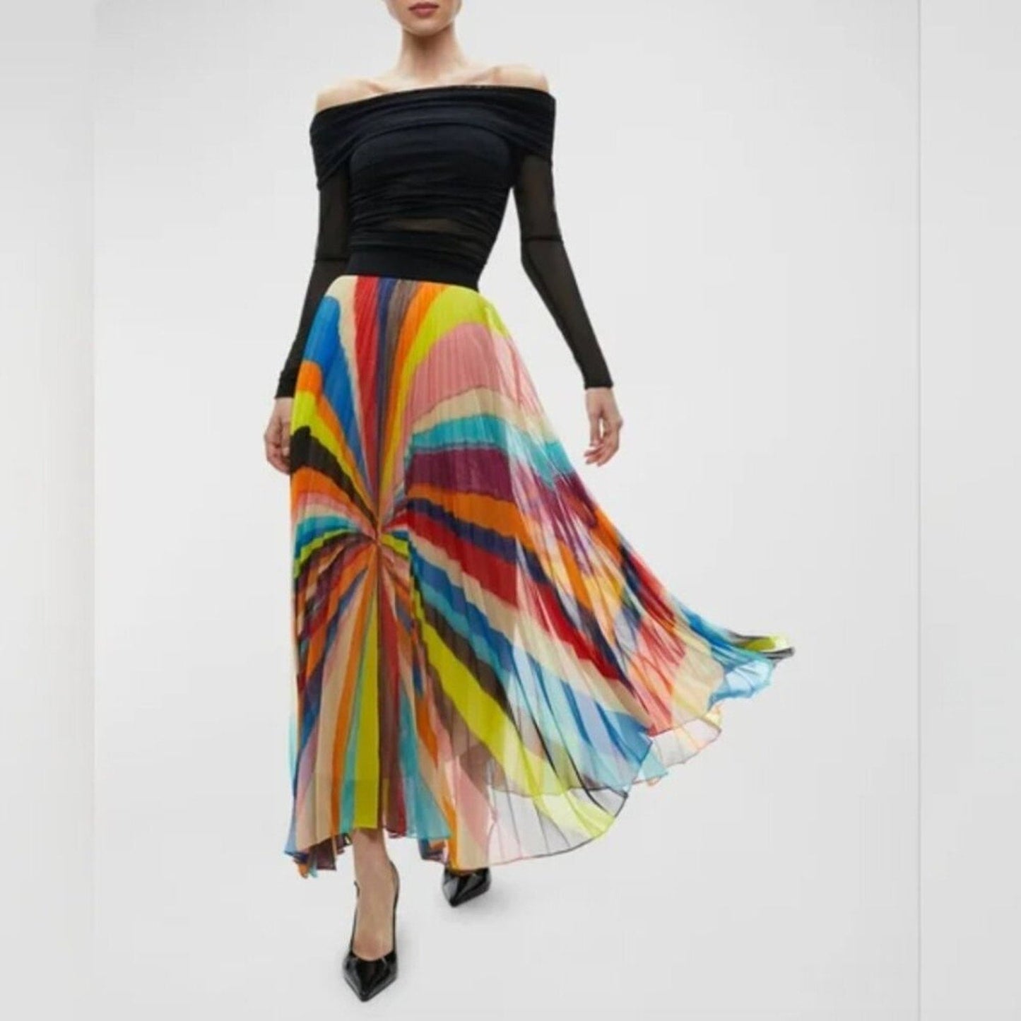 Alice + Olivia Pomelo Stripe Katz Pleated Maxi Skirt - Alice + Olivia Bernardi Collective