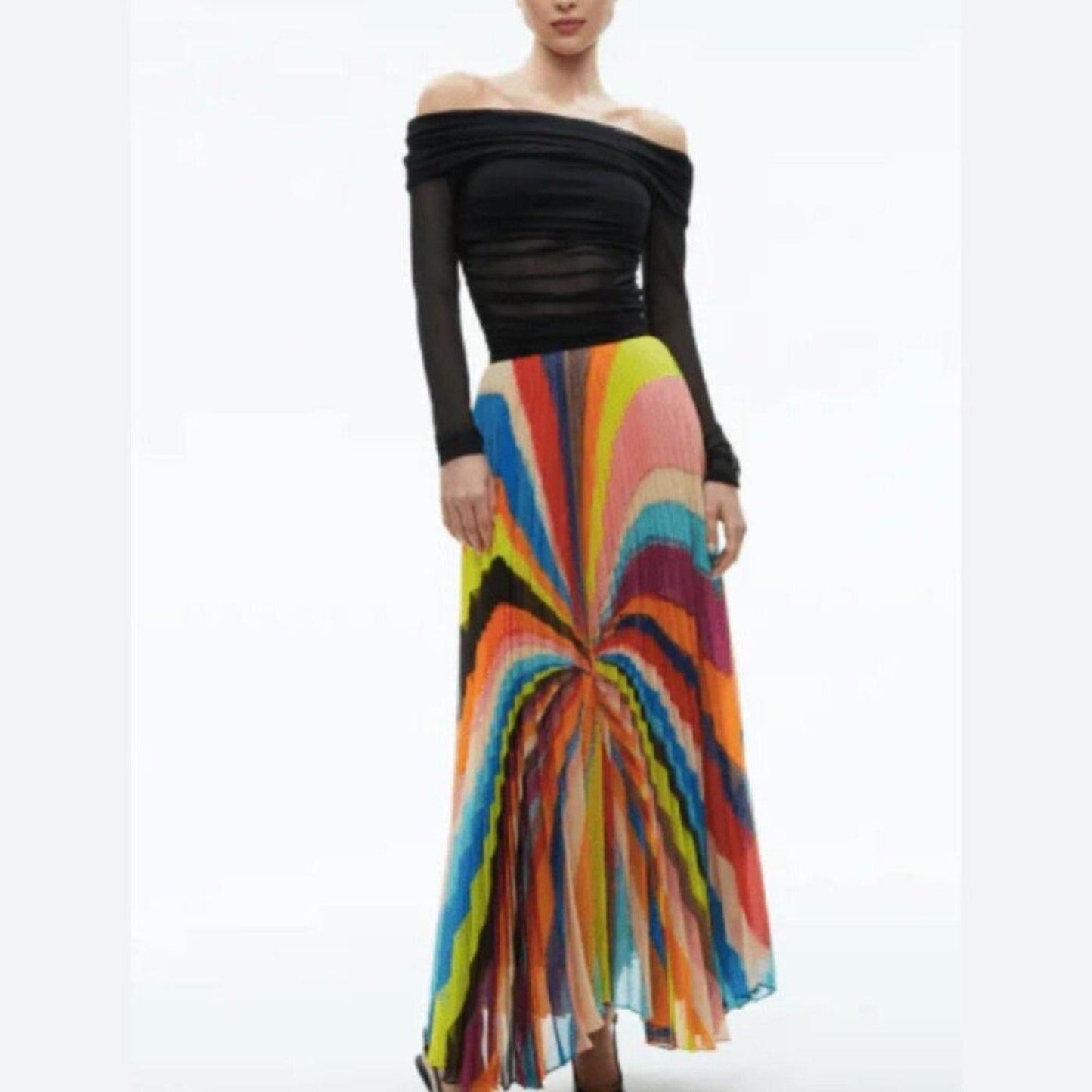 Alice + Olivia Pomelo Stripe Katz Pleated Maxi Skirt - Alice + Olivia Bernardi Collective