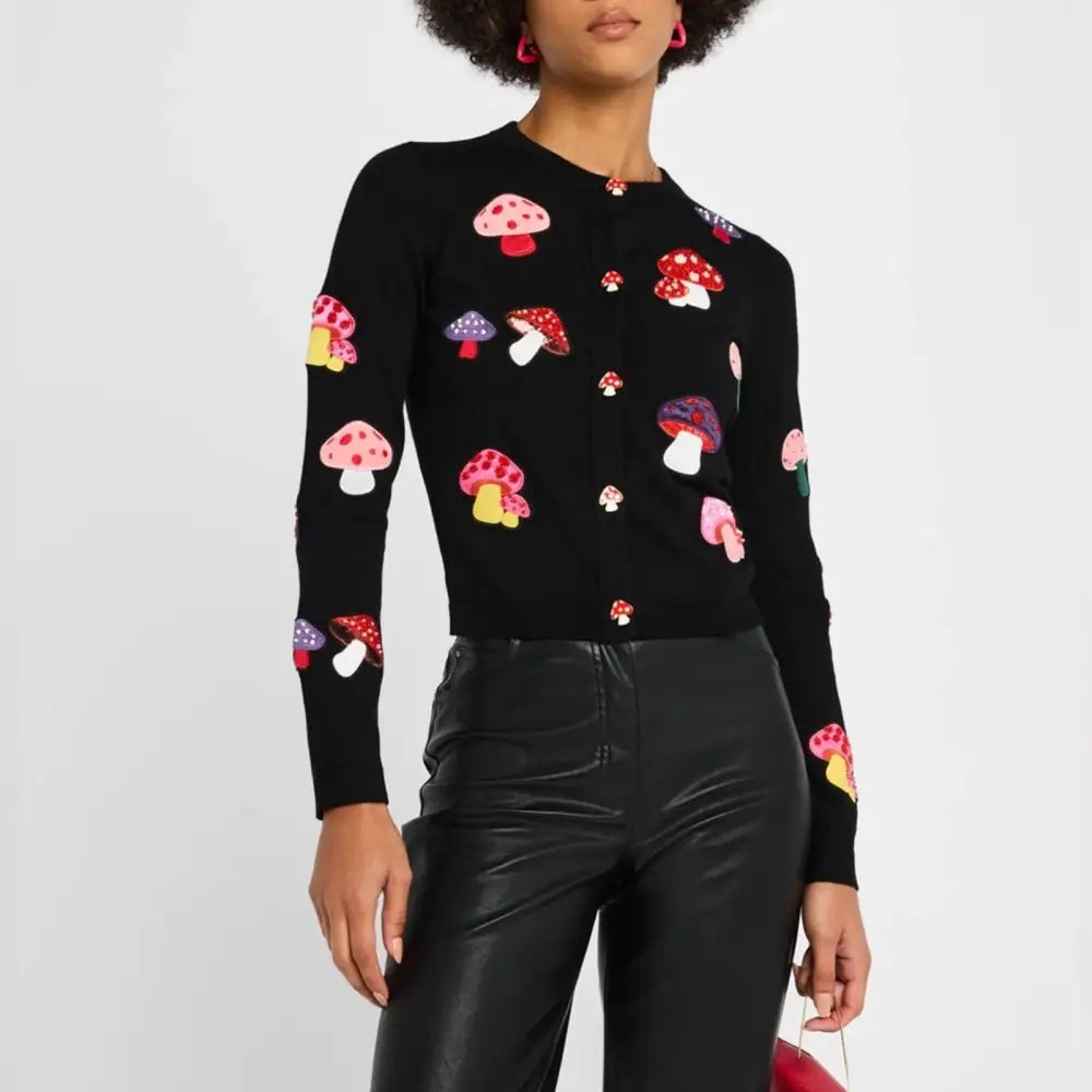 Alice + Olivia Ruthy Mushroom Wool Blend Cardigan Tops