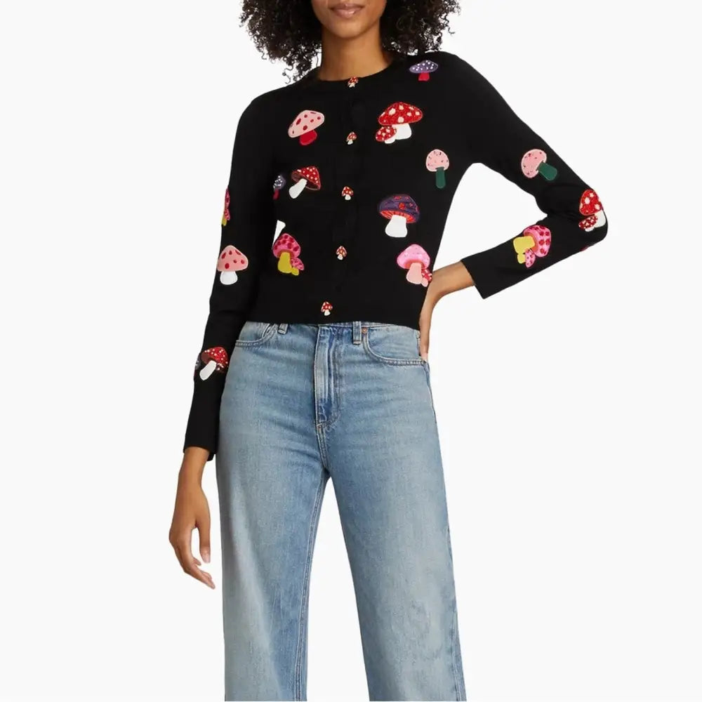 Alice + Olivia Ruthy Mushroom Wool Blend Cardigan Tops