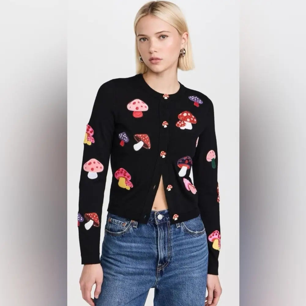 Alice + Olivia Ruthy Mushroom Wool Blend Cardigan Tops