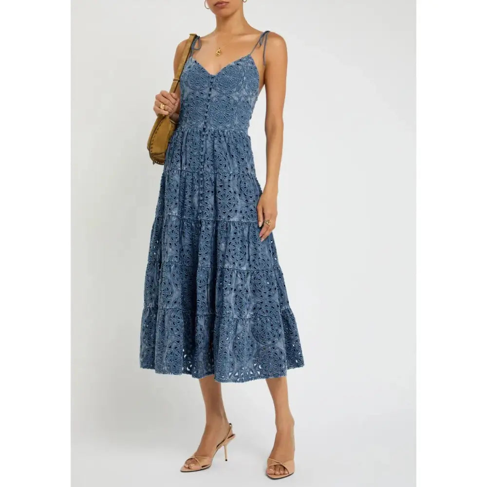 Alice + Olivia Shanti Embroidered Chambray Midi Dress - Dress