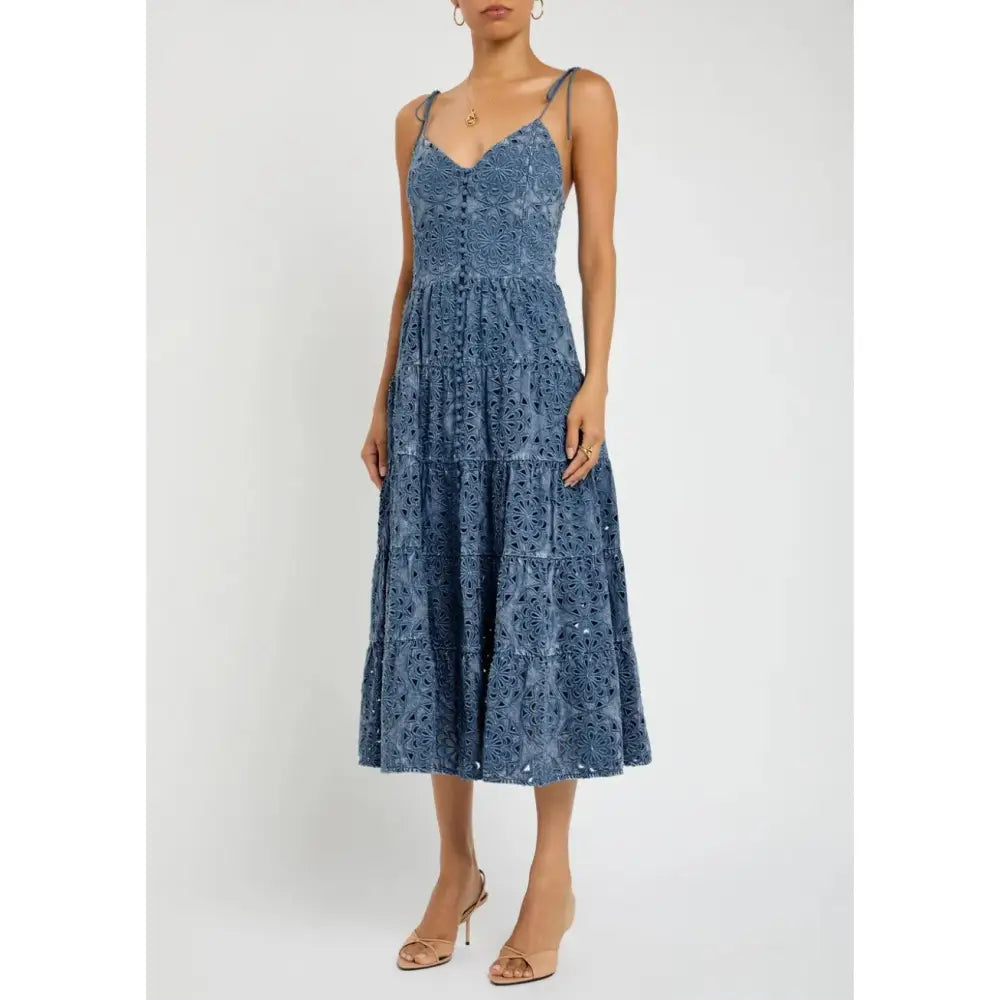Alice + Olivia Shanti Embroidered Chambray Midi Dress - Dress