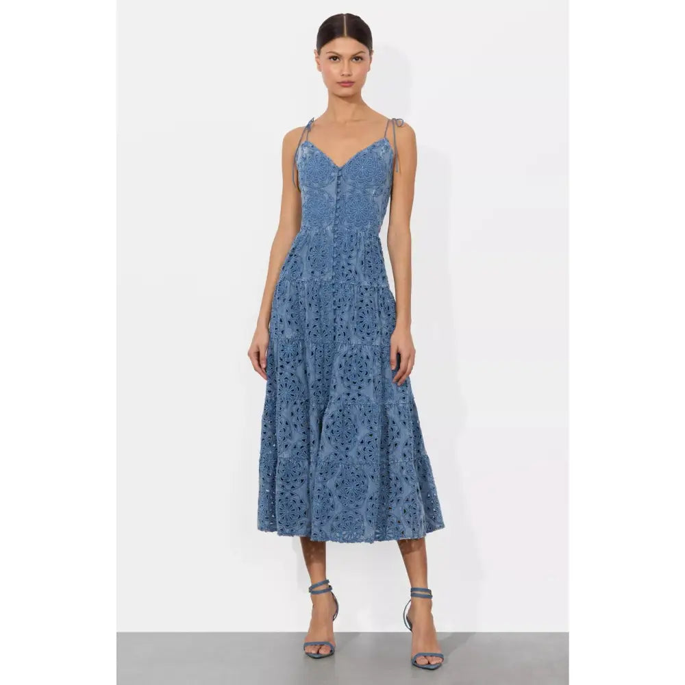 Alice + Olivia Shanti Embroidered Chambray Midi Dress - Dress