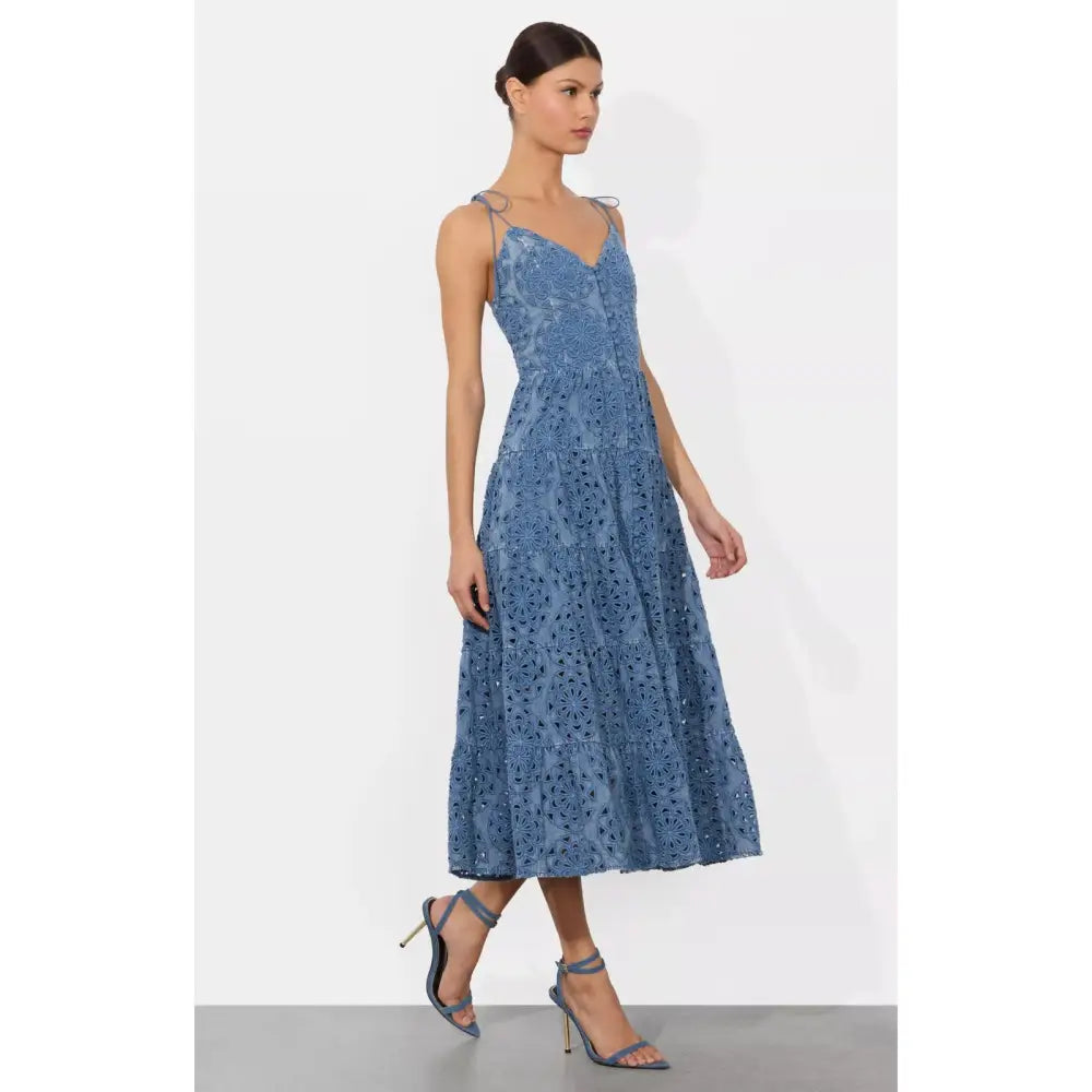 Alice + Olivia Shanti Embroidered Chambray Midi Dress - Dress
