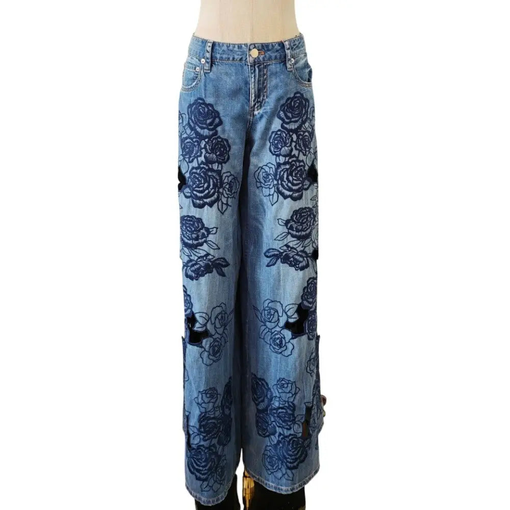 Alice + Olivia SIDNEY LR EMBR CUTOUT ULTRA BAGGY JEAN - Bottoms
