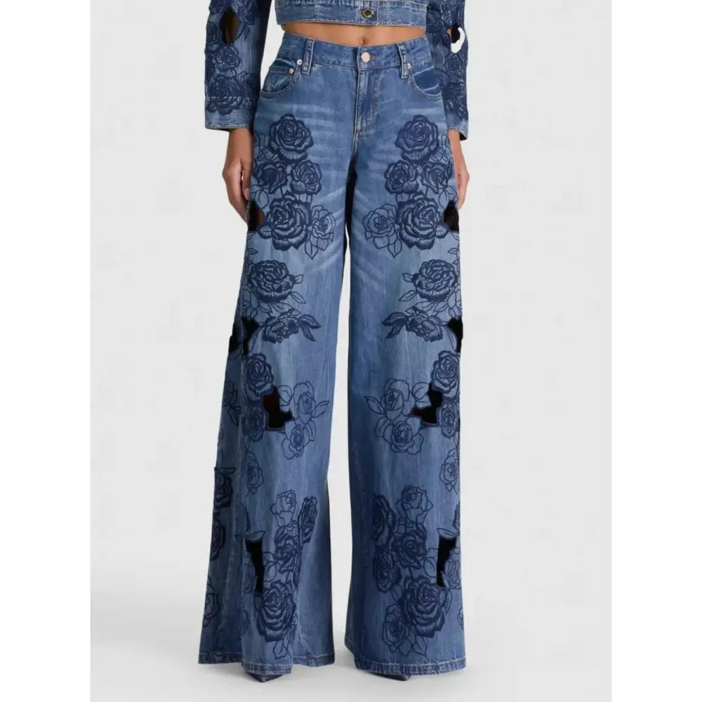 Alice + Olivia SIDNEY LR EMBR CUTOUT ULTRA BAGGY JEAN - Bottoms