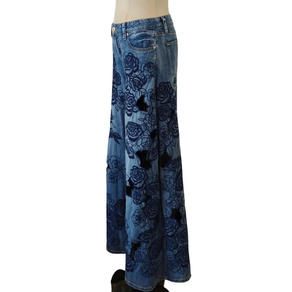 Alice + Olivia SIDNEY LR EMBR CUTOUT ULTRA BAGGY JEAN - Bottoms