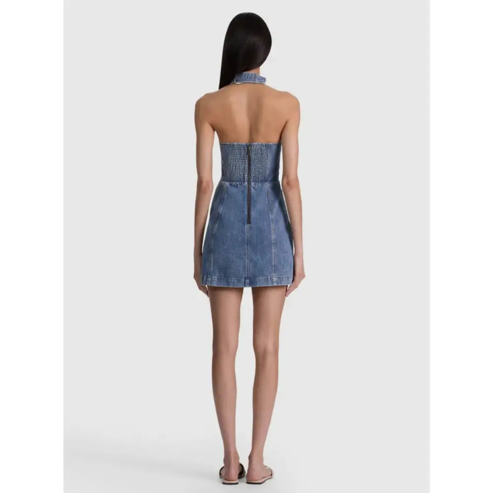 Alice + Olivia SOLANA BUCKLE DENIM HALTER MINI DRESS - Dress