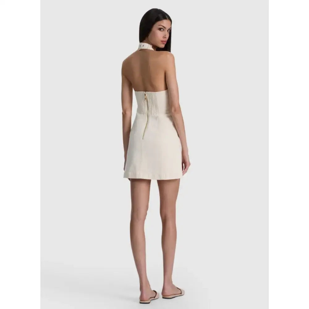 Alice + Olivia SOLANA BUCKLE DENIM HALTER MINI DRESS - Dress