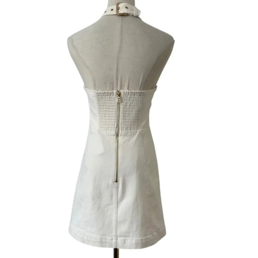 Alice + Olivia SOLANA BUCKLE DENIM HALTER MINI DRESS - Dress
