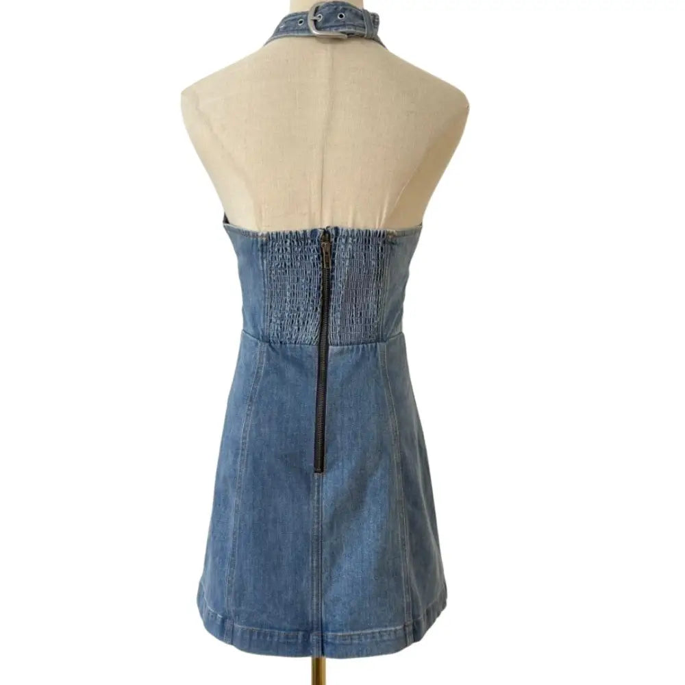Alice + Olivia SOLANA BUCKLE DENIM HALTER MINI DRESS - Dress