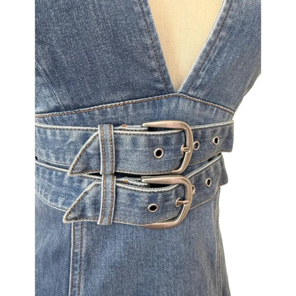 Alice + Olivia SOLANA BUCKLE DENIM HALTER MINI DRESS - Dress