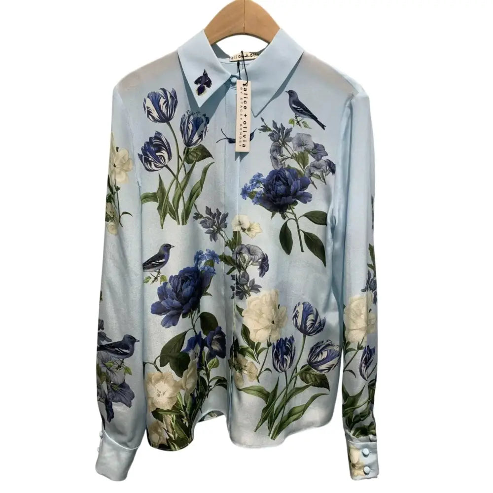 Alice + Olivia Willa Placket Silk Blouse - Tops