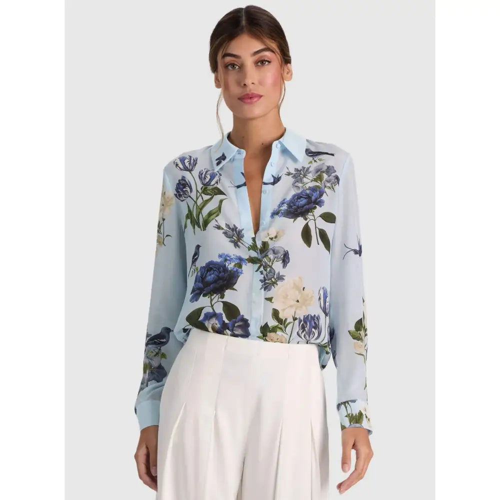 Alice + Olivia Willa Placket Silk Blouse - Tops