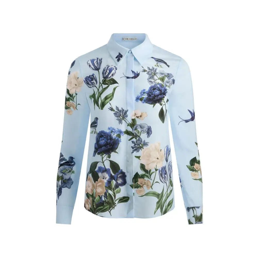 Alice + Olivia Willa Placket Silk Blouse - Tops