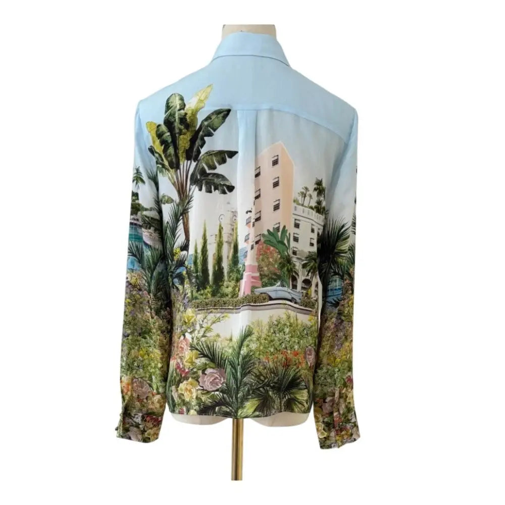 Alice + Olivia WILLA SILK BLOUSE PALMS IN PARADISE - Tops