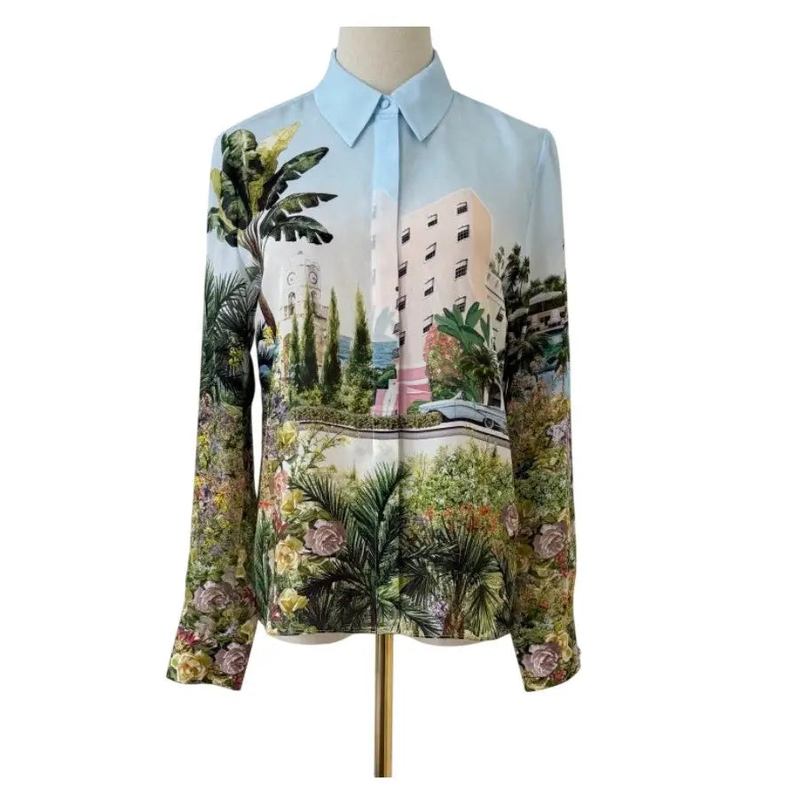 Alice + Olivia WILLA SILK BLOUSE PALMS IN PARADISE - Tops