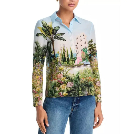 Alice + Olivia WILLA SILK BLOUSE PALMS IN PARADISE - Tops