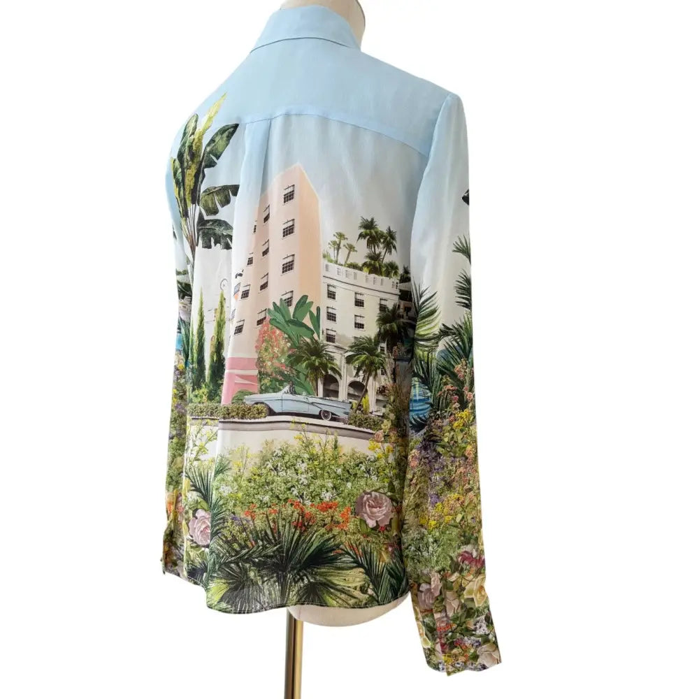 Alice + Olivia WILLA SILK BLOUSE PALMS IN PARADISE - Tops