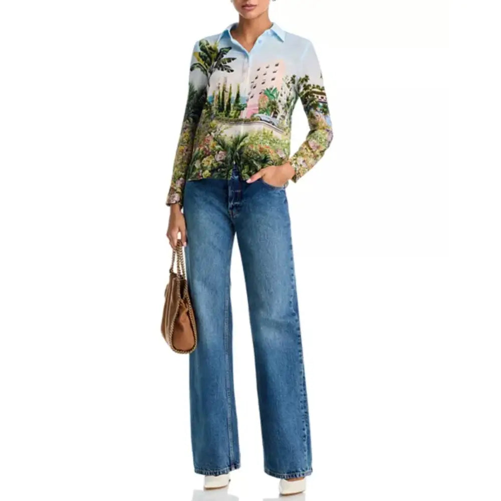 Alice + Olivia WILLA SILK BLOUSE PALMS IN PARADISE - Tops