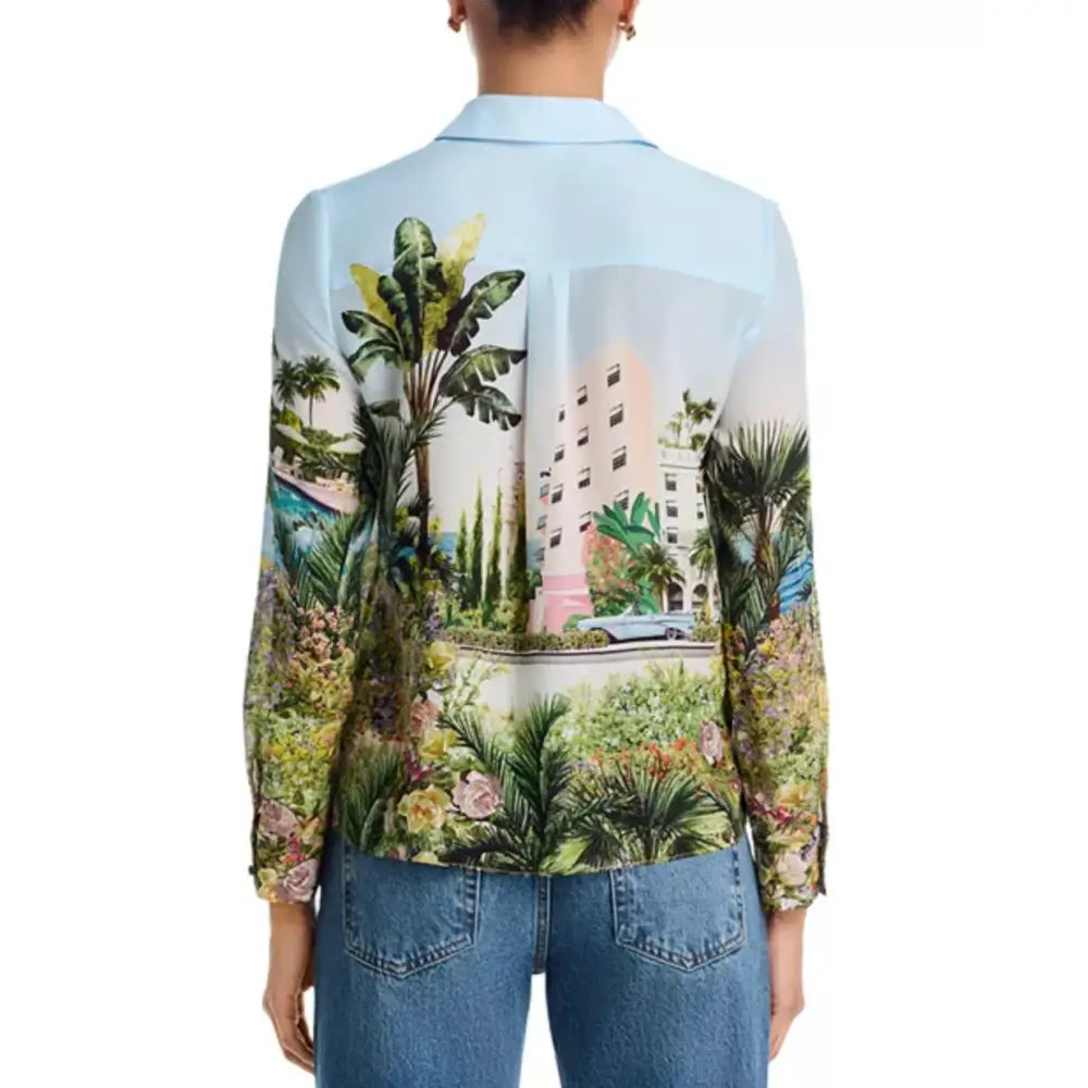 Alice + Olivia WILLA SILK BLOUSE PALMS IN PARADISE - Tops