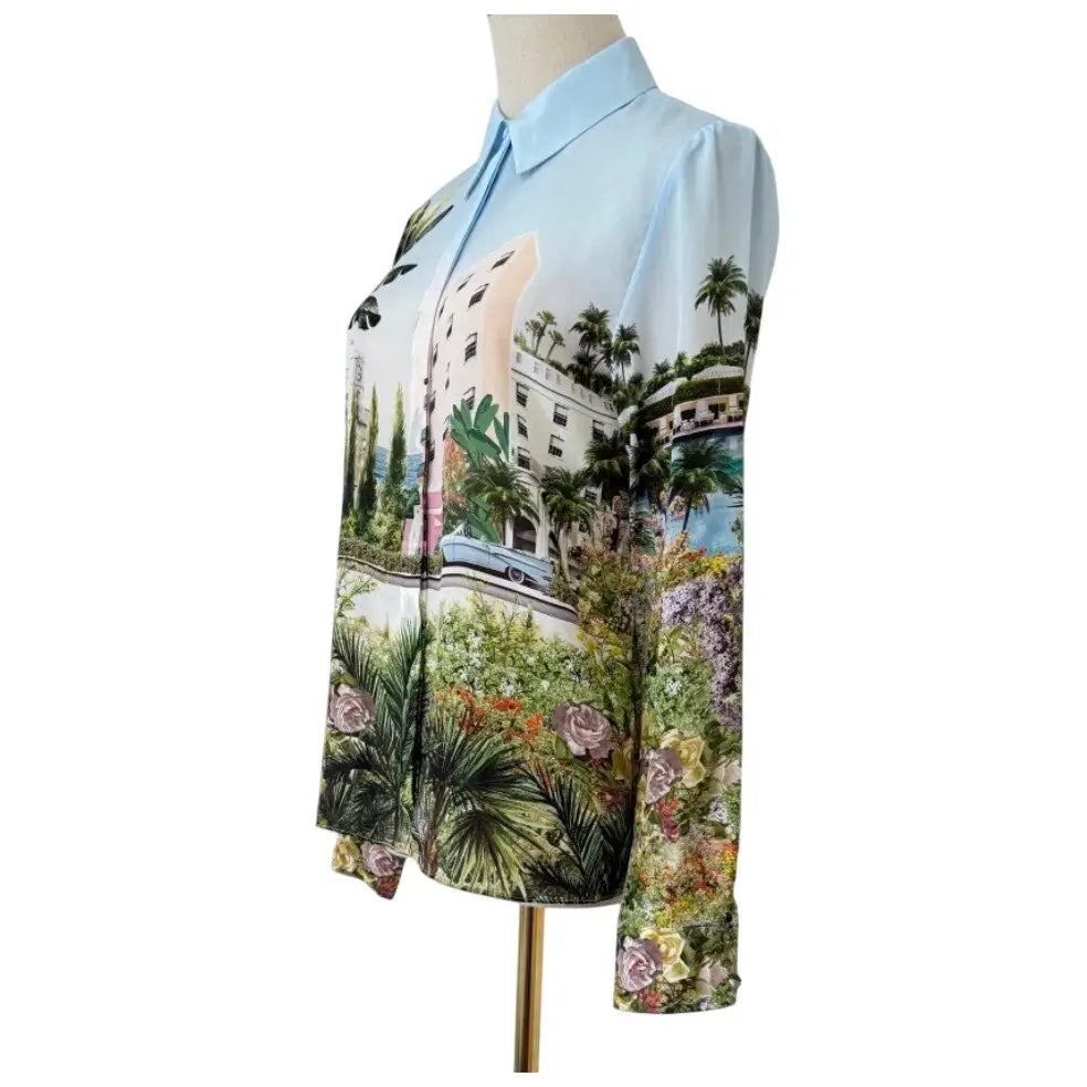 Alice + Olivia WILLA SILK BLOUSE PALMS IN PARADISE - Tops