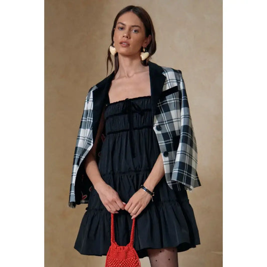 Hunter Bell Catherine Blazer Black White Plaid Checkered - Jacket