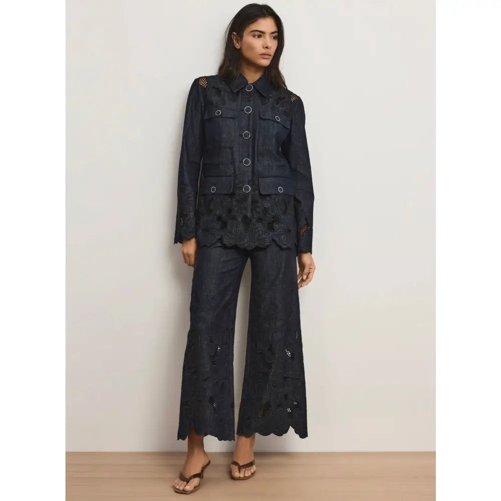 Veronica Beard Kiki Eyelet Jacket Navy Chambray Cinched Field Jacket - Jacket