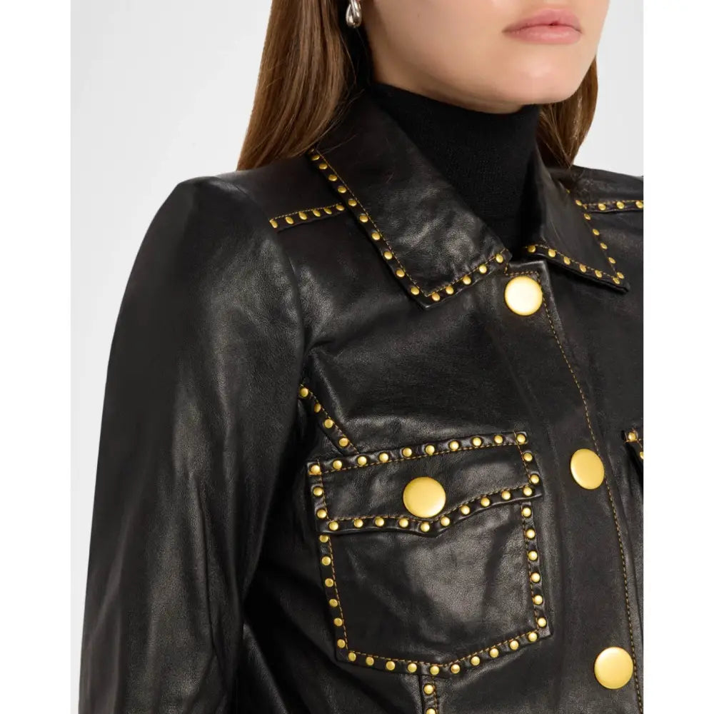 L’Agence Winsome Studded Leather Jacket - Jacket