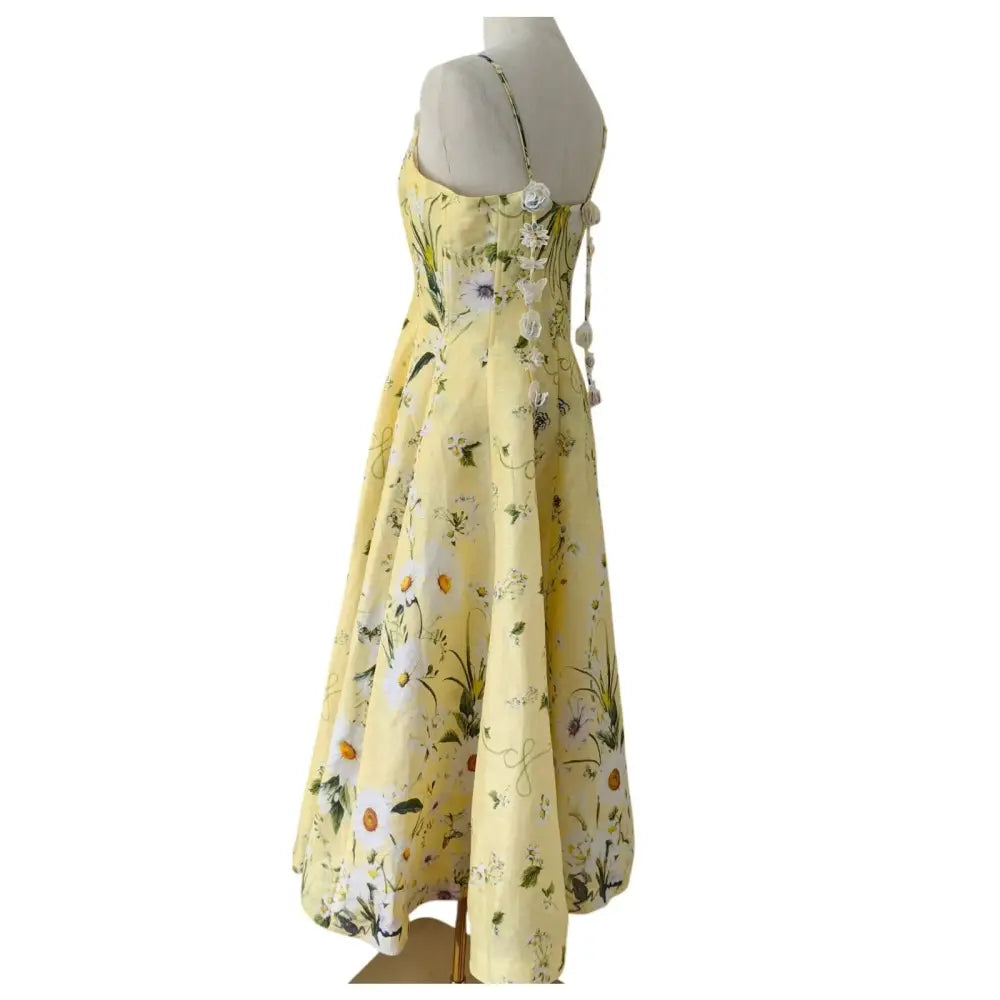Camilla Daisy Chains Floral Linen Silk Midi Dress Dress