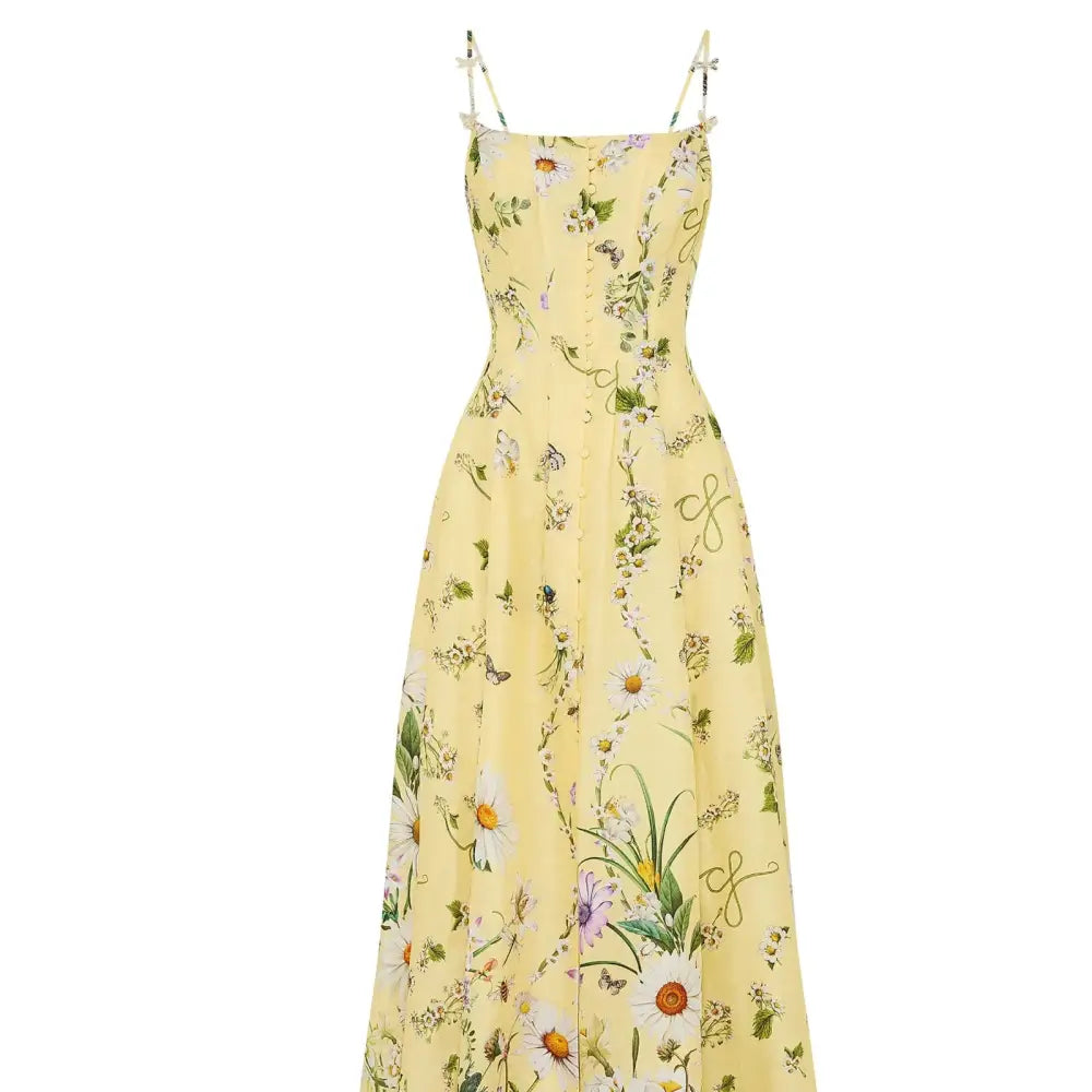 Camilla Daisy Chains Floral Linen Silk Midi Dress Dress