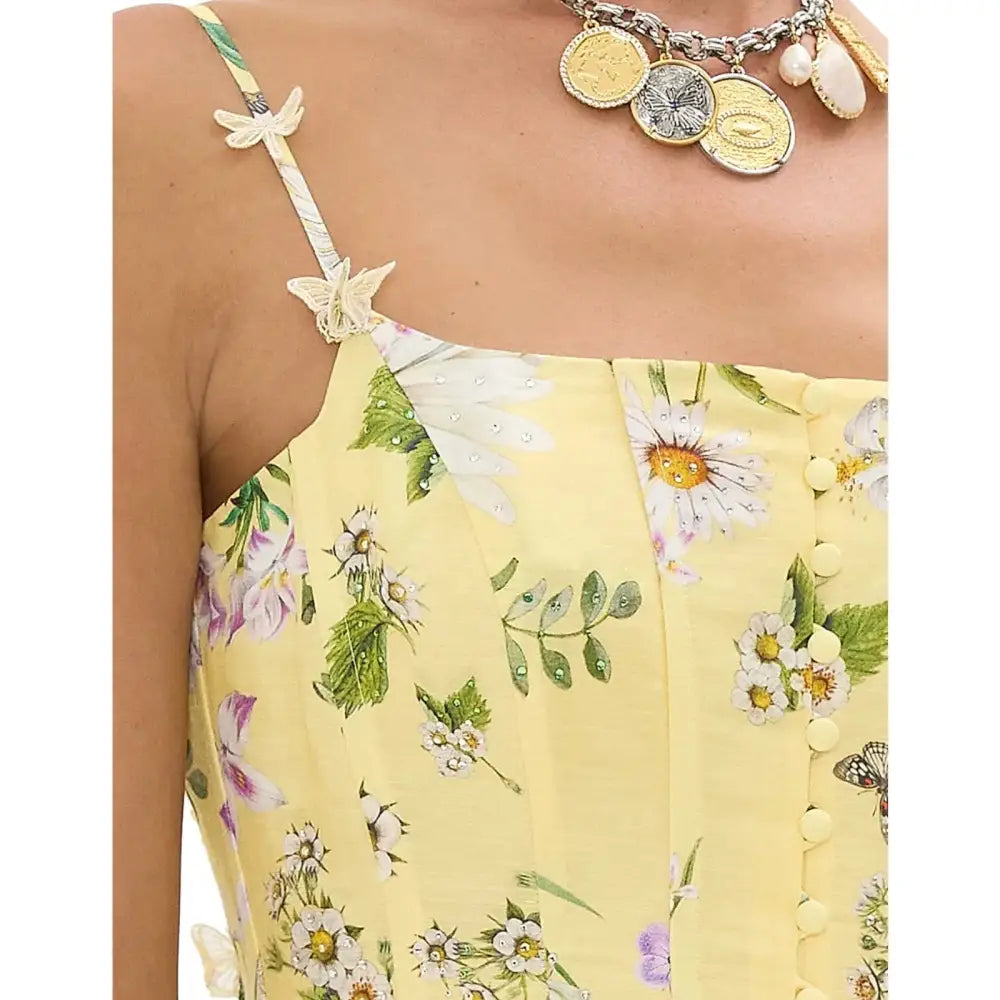 Camilla Daisy Chains Floral Linen Silk Midi Dress Dress