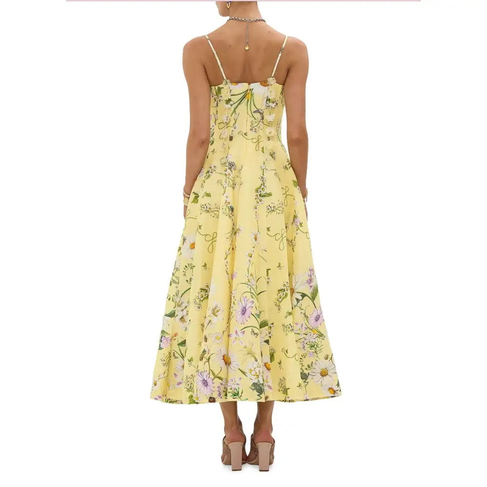 Camilla Daisy Chains Floral Linen Silk Midi Dress Dress